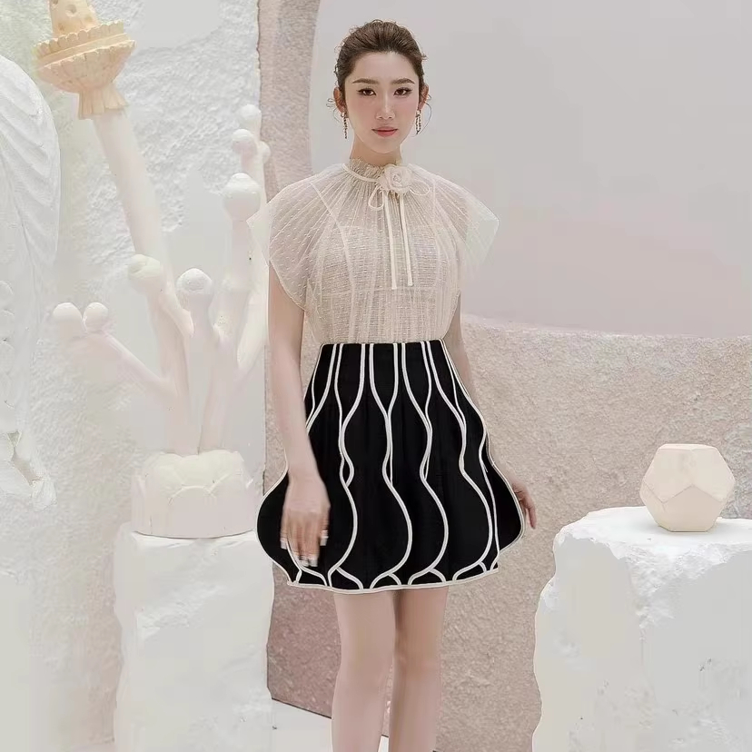 Half Black and White Evening Dress - Elegant & Stylish