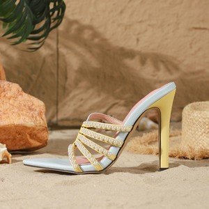 Slim Sexy Color Blocked 2026 Heels Pointed Toe Thin Strap Beaded Peep Toe <b>Sandals</b> - Product Image 5