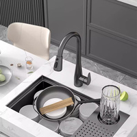 Évier de cuisine multifonctionnel en acier inoxydable 304 à cuve unique, à poser sur le comptoir, avec robinet, design moderne, durable