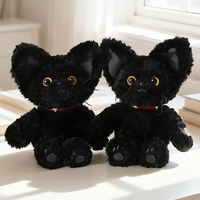 Peluche chat noir en obsidienne, adorable chaton noir en peluche avec collier rouge, cadeau doux pour enfants