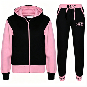 Ensemble de jogging vintage en molleton de coton coupe classique pour femme avec sweat à capuche brodé pour l'hiver - Product Image 2