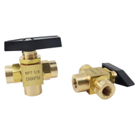 Vanne à boisseau sphérique en T haute pression, montage sur panneau de type L, pour conduite de gaz et instrumentation, filetage femelle NPT 1/8 1/4 po, en laiton, 3 voies