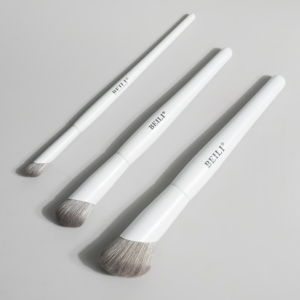 Juego de Tres Brochas de Maquillaje para Base, Corrector y Colorete, Color Personalizado, Logotipo Privado, Mango de Madera, Virola Metálica, Brocha de un Solo Color - Product Image 4