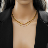 Ensemble collier et bracelet double couche Cuban Link en acier inoxydable plaqué or, bijoux vintage pour femmes, vente en gros