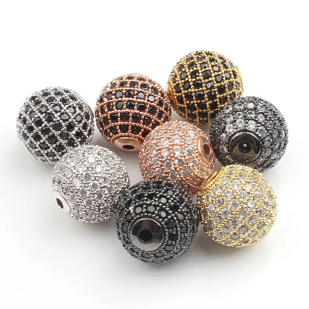 Breloques en laiton zircone cubique, 100 pièces, 4/6/8/10/12MM, perles entretoises en métal, Micro pavé CZ, pour la fabrication de bracelets