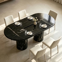 Zeitgenössischer Moderner Ovaler Esstisch aus Nero Marquina Marmor, Geeignet für Luxuriöse Esszimmer und Exklusive Besprechungsbereiche