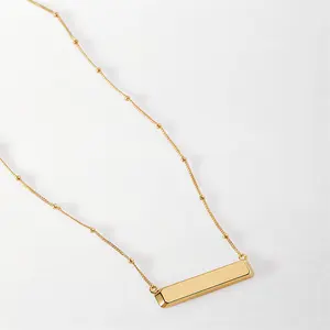Minimal Blank bar charm necklace gold silver stainless steel jewelry free custom engraving stainless steel bar necklace bulk