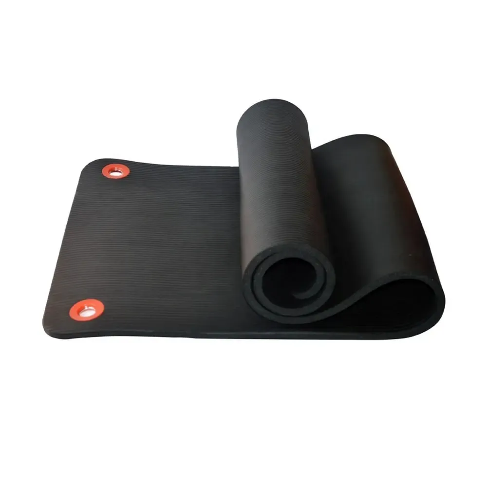 Guter Preis Pilates-Matte mit Riemen Großhandel hochwertige individuelle schwarze Dicke NBR Yoga-Matte mit Augenlöchern