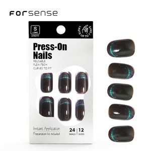 Logotipo personalizado Diseño de Ojos de gato Prensa en <span class=keywords><strong>uñas</strong></span> Kit Embalaje encantador Juego de <span class=keywords><strong>uñas</strong></span> postizas ovaladas cortas Punta de <span class=keywords><strong>uñas</strong></span> postizas de Oro Negro magnético - Product Image 6