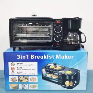 Teal 3合1烤面包机烤箱咖啡壶和热板钢化微波炉门玻璃黑色烤面包机早餐机