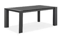 Table à manger extérieure moderne en céramique avec ensemble de salle à manger en bois de teck, texture sable de charbon et plateau en granit noir