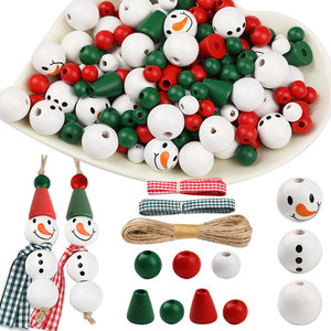 Juego de cuentas de madera con forma de muñeco de nieve navideño, colores variados, para hacer collares, decoración artesanal DIY - Product Image 1