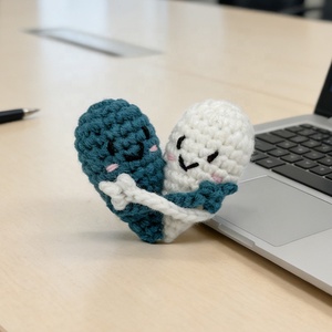 Handmade Crocheted Plush Toy Hugging Couple with Heart Emotional Support Desktop Ornament, Holiday Gift - Product Image 4