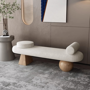 Banco de cama de lana con marco de madera maciza de estilo moderno, muebles de dormitorio, Banco otomano para sala de estar, taburetes de Hotel, otomanos - Product Image 3