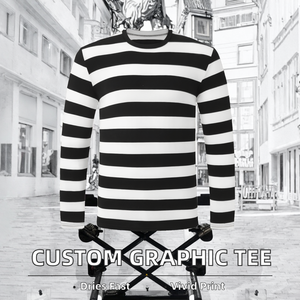 เสื้อยืดพิมพ์ลายทางถักนิตติ้งแบบกำหนดเอง น้ำหนัก 200 กรัม สไตล์สตรีทแวร์ แขนยาวสำหรับผู้ชาย คุณภาพสูง น้ำหนักเบา สไตล์วินเทจ ผลิตจากโพลีเอสเตอร์ 100% - Product Image 2