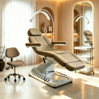 Table de massage électrique chauffante de luxe beige pour spa, salon, épilation, traitement médical, tatouage, esthétique, soins du visage et des cils