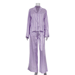 Pigiama Primaverile Casual Due Pezzi con Camicia a Righe e Pantaloni per <span class=keywords><strong>Donna</strong></span> - Product Image 4