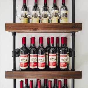 Étagère murale industrielle pour bouteilles de <span class=keywords><strong>vin</strong></span>, 5 niveaux, style rustique, pour l'exposition et le rangement des bouteilles de <span class=keywords><strong>vin</strong></span> dans la cuisine, le bar, le pub, la cave - Product Image 4
