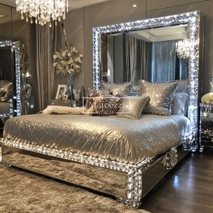 Letto Moderno a Specchio con Dettagli a Diamante per Camera da Letto, Hotel o Villa, <span class=keywords><strong>Mobili</strong></span> di Lusso per la Zona Notte - Product Image 2