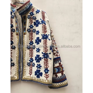 Indian Most Trending Handmade Suzani Embroidery Velvet <b>Quilted</b> Winter <b>Jacket</b> <b>Women</b> Regular Bohemian Style <b>Lightweight</b> Organic - Product Image 3