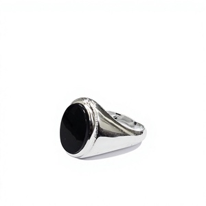 925 Sterling Silver Oval Black <b>Onyx</b> Gemstone <b>Ring</b> Custom Engraving <b>Signet</b> Band Wholesale Manufacturer India - Product Image 1