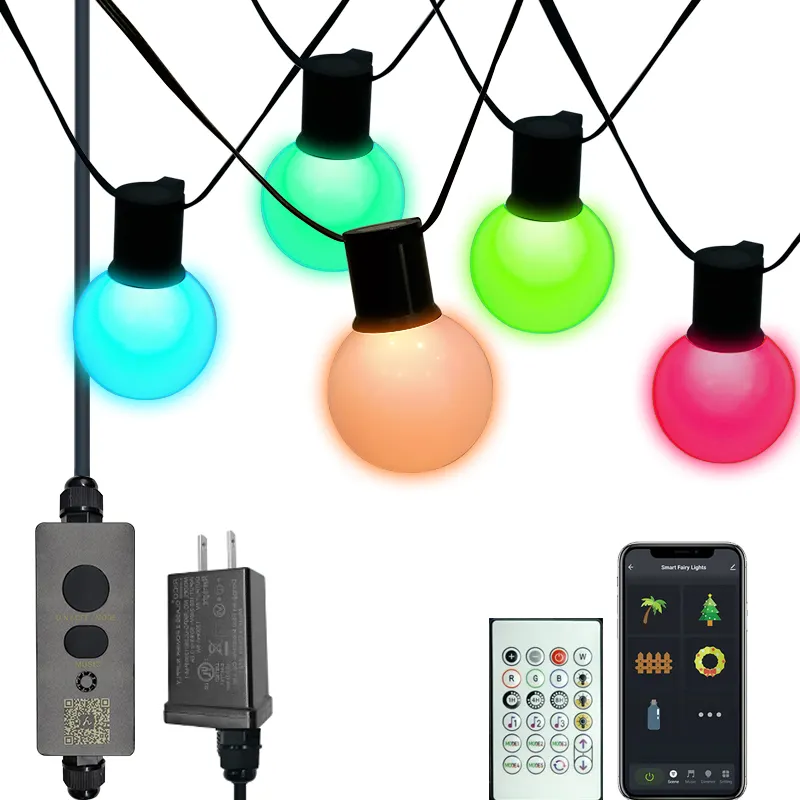 New products 2022 Christmas string lights outdoor decoration 16 million colors mobile phone control g40 globe bulb light string