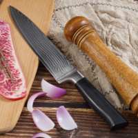 Couteau de Chef Japonais Gyuto en Acier Damas VG10 de 8 Pouces, Fabrication OEM, Couteau de Cuisine Professionnel avec Manche en Bois Pakka Noir et Lame à Queue Cachée