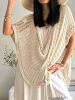 Poncho décontracté bohème en maille ouverte pour femme, collection été 2026, style resort, châle à points échelle, 60 % acrylique 40 % nylon, léger et drapé