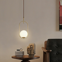 Lámpara Colgante Moderna de Mediados de Siglo, Modelo G9, de Cobre y Vidrio, Globo de Vidrio Lechoso, Bola Blanca de Metal Dorado para Comedor