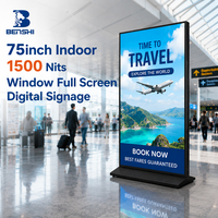 Moniteur LCD sur pied BENSHI haute luminosité 75 pouces 1500 Nits, écran publicitaire LCD plein écran, USB, WiFi, Android, Bluetooth, pour intérieur