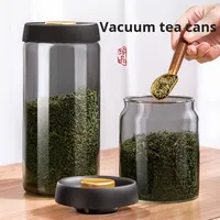 Pot de stockage en verre pour thé et grains de café, scellé sous vide, qualité alimentaire, grande capacité