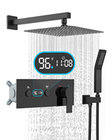 Système de douche thermostatique à effet pluie noir mat de 10 pouces avec affichage numérique LED et robinet de douche haute pression