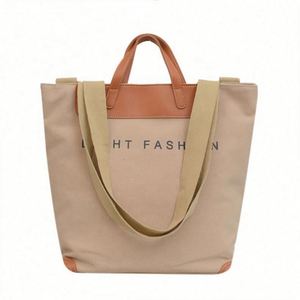 Bolso de compras de lona de algodón extragrande con asa de cuero PU de diseño personalizado al por mayor, gran capacidad, con cremallera y letras - Product Image 5