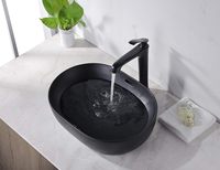 Wastafel kamar mandi Matte hitam, porselen keramik di atas meja besar untuk kamar mandi