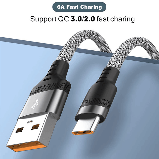 USB C Cable USB a 2.0 to Type C Fast Charging Charger Cord Nylon Braided 6A Fast Charging & Data Sync Cable