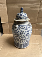Grand Pot Chinois à Gingembre Couvert Bleu et Blanc Foo Dog Pots Anciens Bleu et Blanc Pot Pourri et Pots Céramique Chinoise