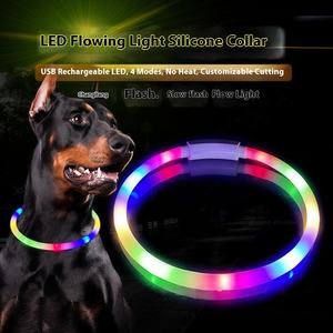 Collar de perro luminoso LED recargable, anillo de cuello para caminar nocturno antipérdida, arnés canino luminiscente de silicona con patrón sólido - Product Image 1