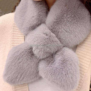 Premium hiver coré<span class=keywords><strong>en</strong></span> Chic Faux Rex lapin <span class=keywords><strong>fourrure</strong></span> écharpe solide croisé moelleux <span class=keywords><strong>Snood</strong></span> avec nœud papillon pour les femmes - Product Image 1