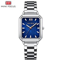 Montre-bracelet à quartz pour femmes, boîtier carré, décor en cristal, marqueur numérique romain, calendrier, bracelet en acier inoxydable, montre-bracelet élégante