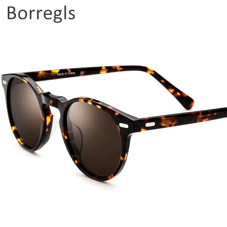 Borregls-gafas de sol polarizadas de acetato para hombre y mujer, lentes de sol redondas Retro de alta calidad a la moda, 19108