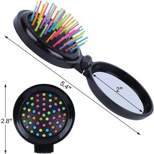 Peine de masaje desenredante de plástico con logo personalizado, cepillo de pelo mini plegable de viaje para niños, cepillo de bolsillo con cojín de nailon, forma oblonga, espejo - Product Image 2