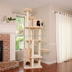 YOUME Luxus 213cm mehrstufiger Kratz baum turm Massivholz kratzer mit Sisal pfosten und Versteck für Katzen klettern und-spielen - Product Image 1