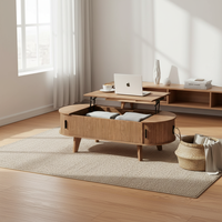 Table basse ovale surélevée avec logo personnalisé, rangement, cadre métallique style Mid-Century, table de salon multi-usage, porte coulissante 180 cm de haut