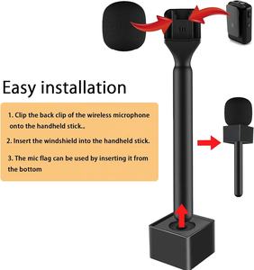 2 in 1 Mic Flag Logo Box Mikrofon Handheld Adapter Holder Mic Hand Stick untuk Rode DJI Interview Go Mic Foam Windscreen - Product Image 6