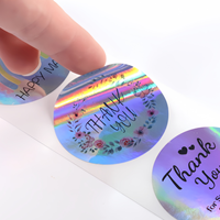 Autocollant en vinyle personnalisé, étiquette personnalisée, autocollant de transfert de logo, autocollant holographique découpé au laser, imperméable, arc-en-ciel, licorne, cœur, merci