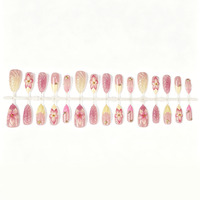 30 faux ongles 3D roses en forme de fleur, en acrylique, à presser, taille moyenne, couvrance totale, avec colle – Vente en gros