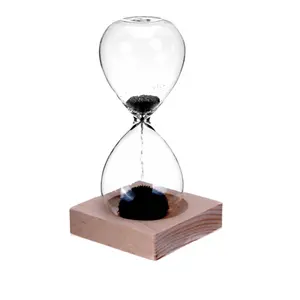 Magnetic hourglass with wood base