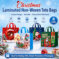 Sacs fourre-tout en non-tissé laminé multi-usages pour Noël, sacs cadeaux réutilisables pour les fêtes, sacs de shopping avec impression 3D du Père Noël pour la vente au détail