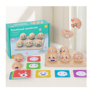 Boule d'expression émotionnelle en bois blocs de construction jeu bébé Expression carte assortie Puzzle jouets éducatifs pour enfants garçons filles - Product Image 1