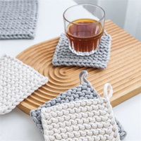 Tapis isolant carré épais en corde de coton uni napperon de Table à thé plat tasse à thé sous-verre tissé pour boissons